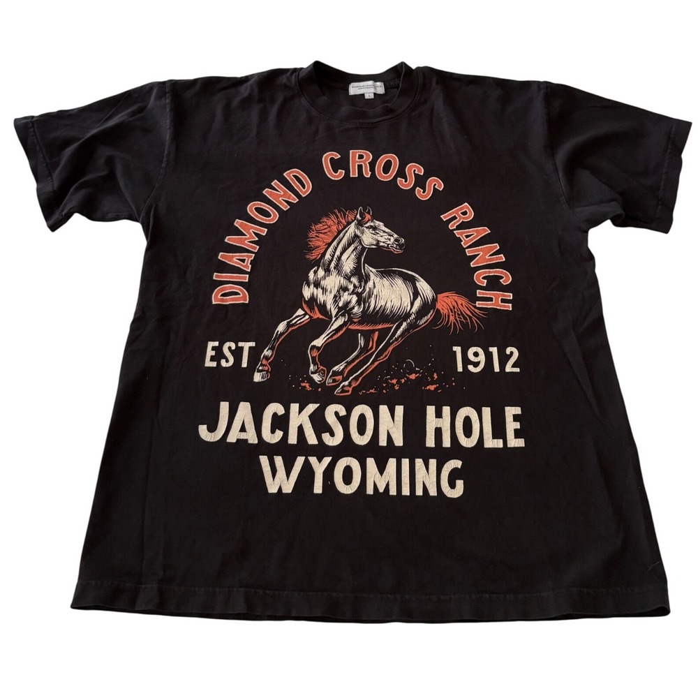 Diamond Cross Ranch Shirt Mens Large L Black Jackson Hole Wyoming Rodeo Graphic